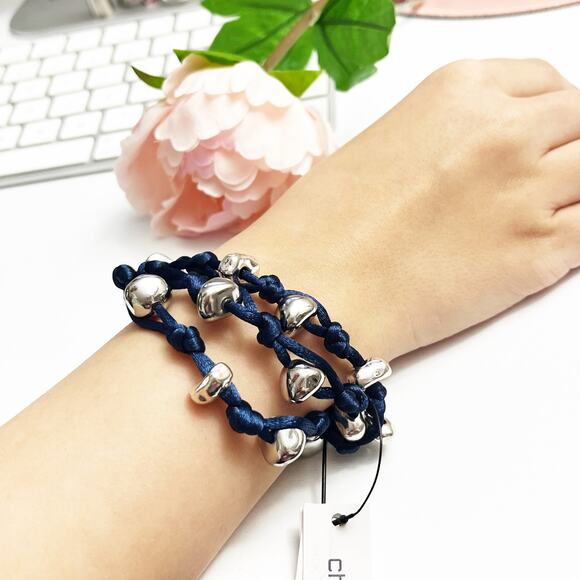 NEW Chico's Royal Blue & Silver Satin Knotted Bracelet - Picture 2 of 4